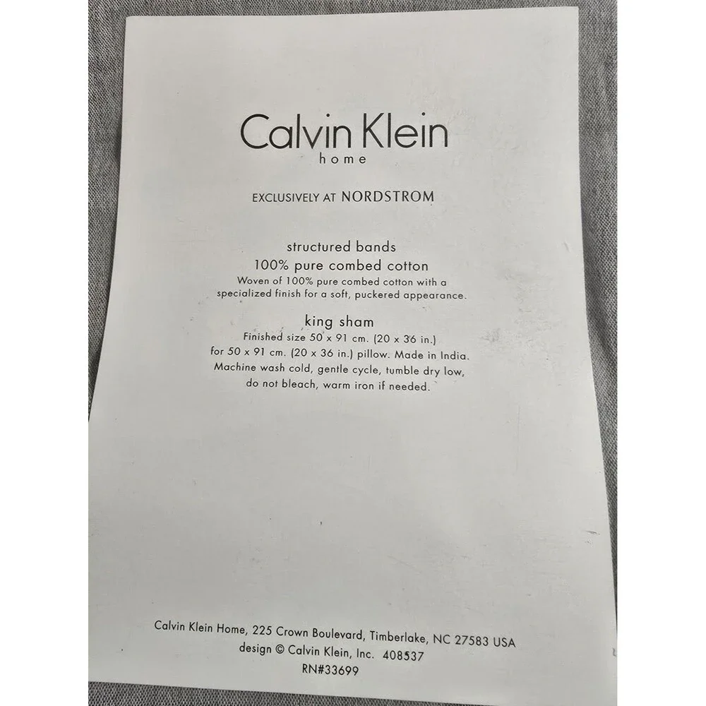 Calvin Klein Home Smoke King Pillow Sham - 100% Pure Combed Cotton, MSRP $100